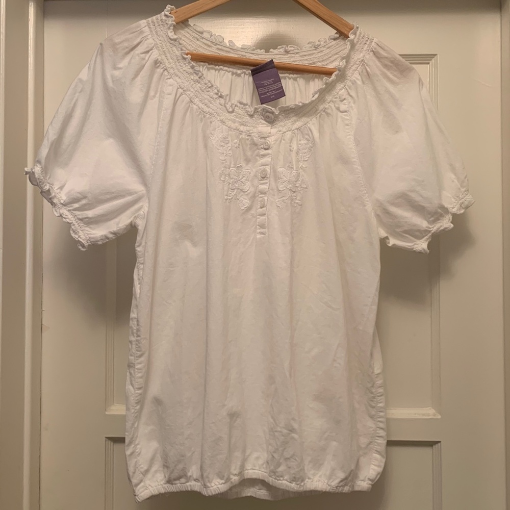 LAURA SCOTT Boho White‎ Cotton Top with Embroidery